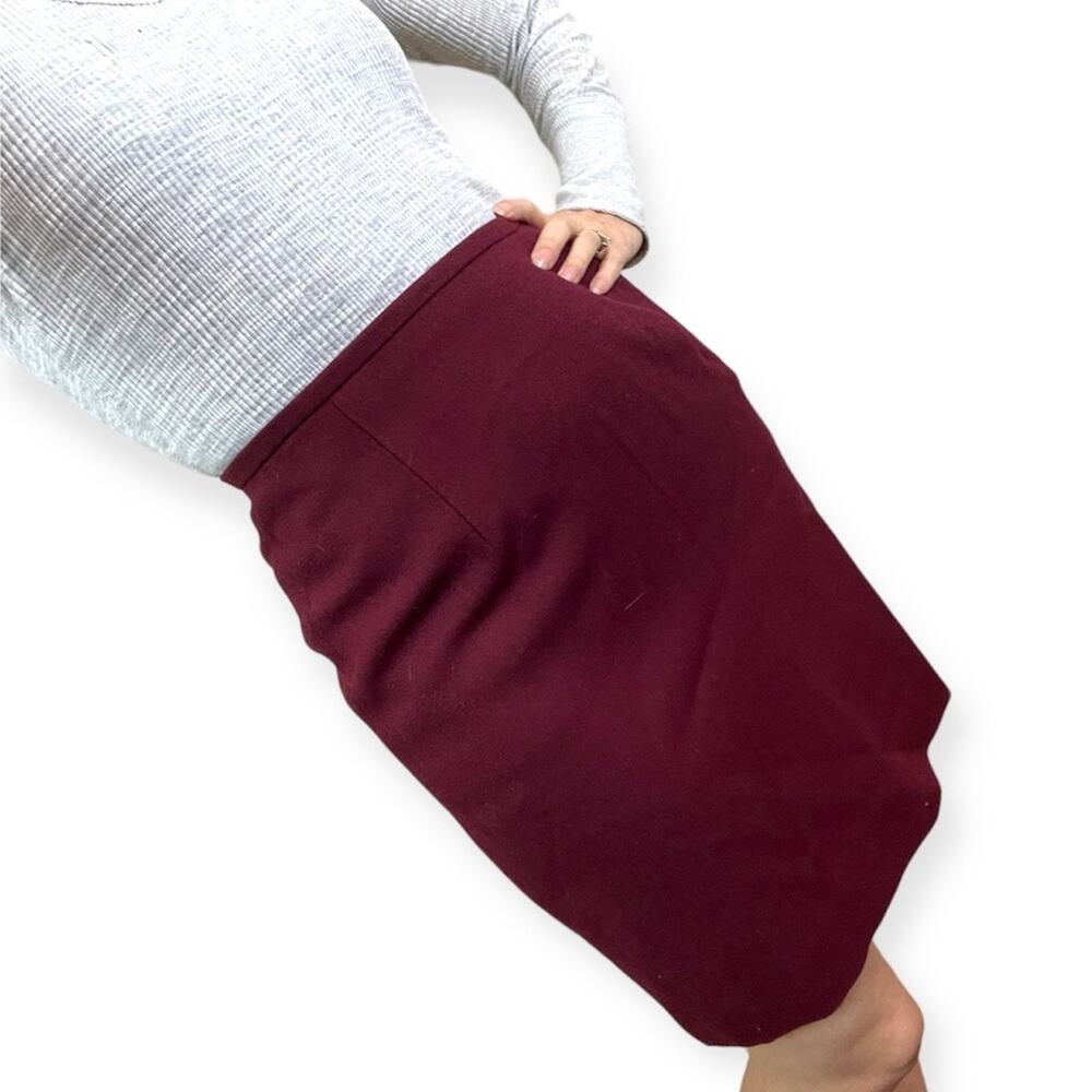 VINTAGE Burgundy High Waist Wool Pencil Skirt Small RENA ROWAN X SAVILLE PETITE